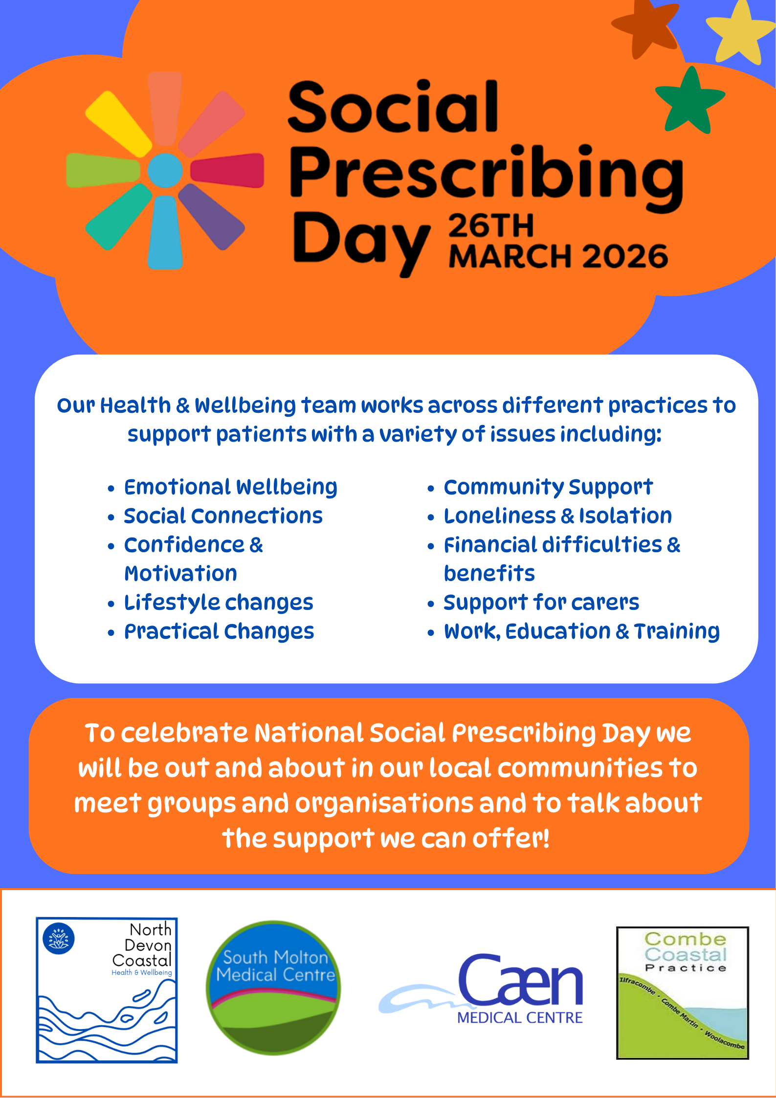 A poster giving information about the Social Prescribing Day held on 26th March 2026